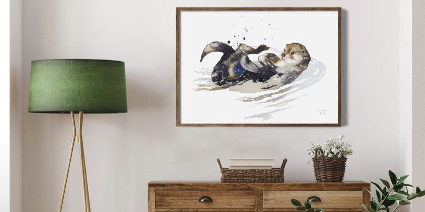 Söpö saukko juliste olohuoneen seinällä, 70x50 cm julsite, The Finland Shop