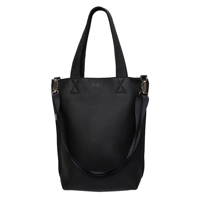 Tote bag Sola, Schwarze Ledertasche für Alltag und Arbeit, hergestellt in Finnland aus Elchleder, Miiko Design, Skandinavischer Stil