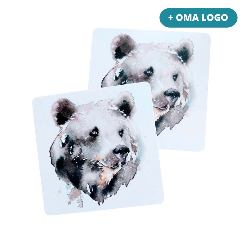 Liikelahja logolla Karhu lasinalunen puuta Ester Visual suomalainen design