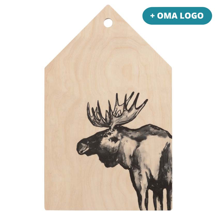Liikelahja omalla logolla Hirvi leikkuulauta Miiko design suomalainen vastuullinen lahja
