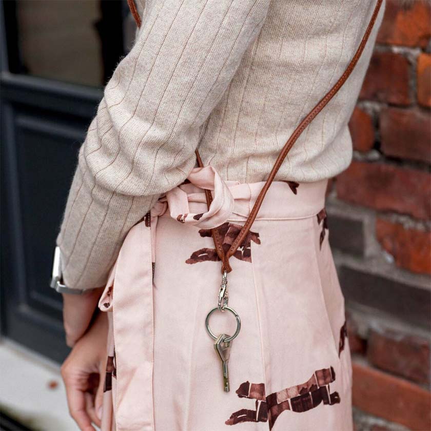 Crossbody avainnauha nahkaa ruskea pitkä kaulanauha Miiko