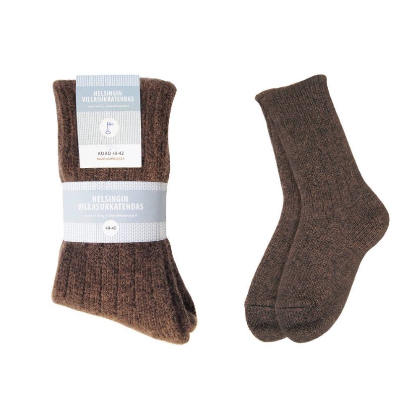 Braune Wollsocken für zu Hause und Outdoor-Aktivitäten, hergestellt in Finnland, The Finland Shop