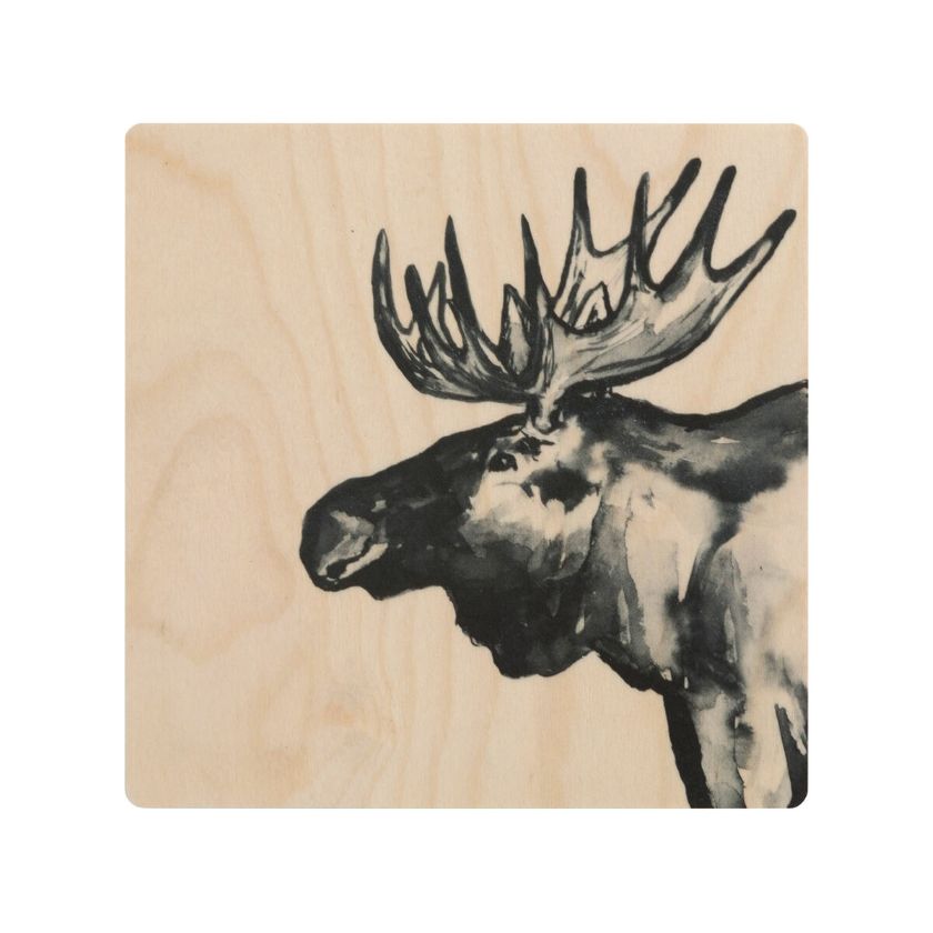 Holztopfuntersetzer mit Elchmotiv, hergestellt in Finnland, Miiko Design
