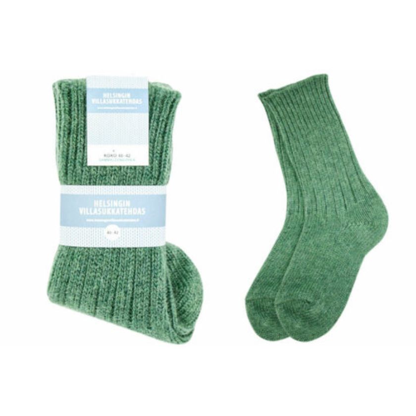 Grüne Wollsocken für zu Hause und Outdoor-Aktivitäten, hergestellt in Finnland, The Finland Shop