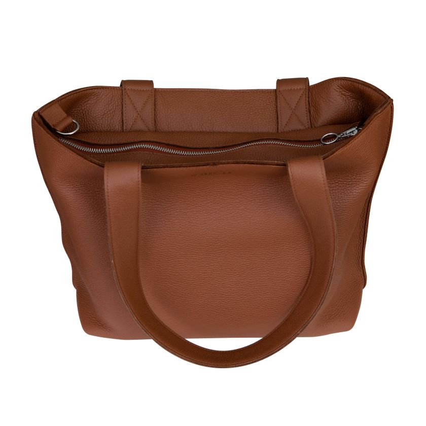 Braune Ledertasche mit Reisverschluß für Alltag und Arbeit, hergestellt in Finnland aus Elchleder, Miiko Design