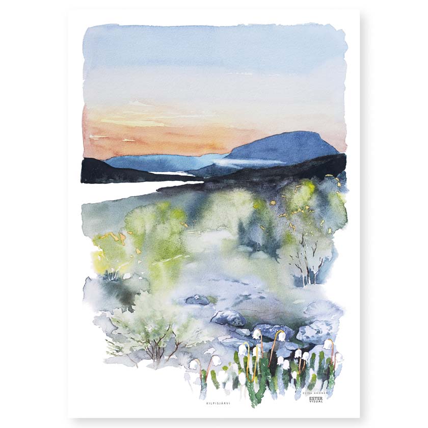 Kesäyö Kilpisjärvellä Ester Visual Saanatunturi yötön yö suomalainen design 50 x 70 cm juliste