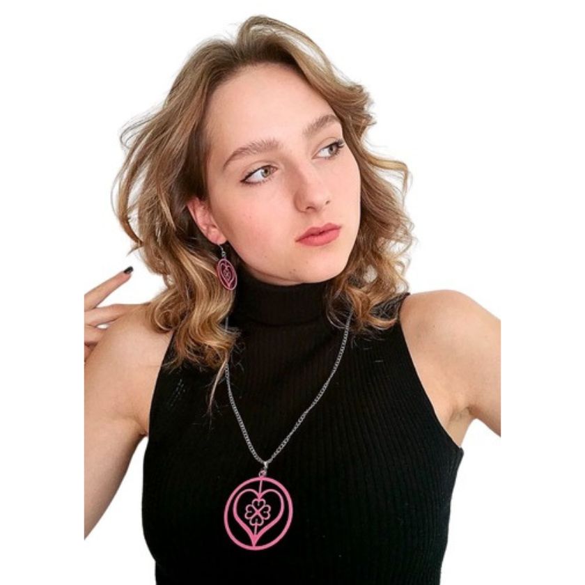 Liebe Glück Halskette und Ohrringe, Rosa finnische Birke, Hergestellt in Finnland Mai Niemi