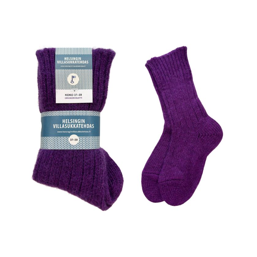 Lila Wollsocken für zu Hause und Outdoor-Aktivitäten, hergestellt in Finnland, The Finland Shop