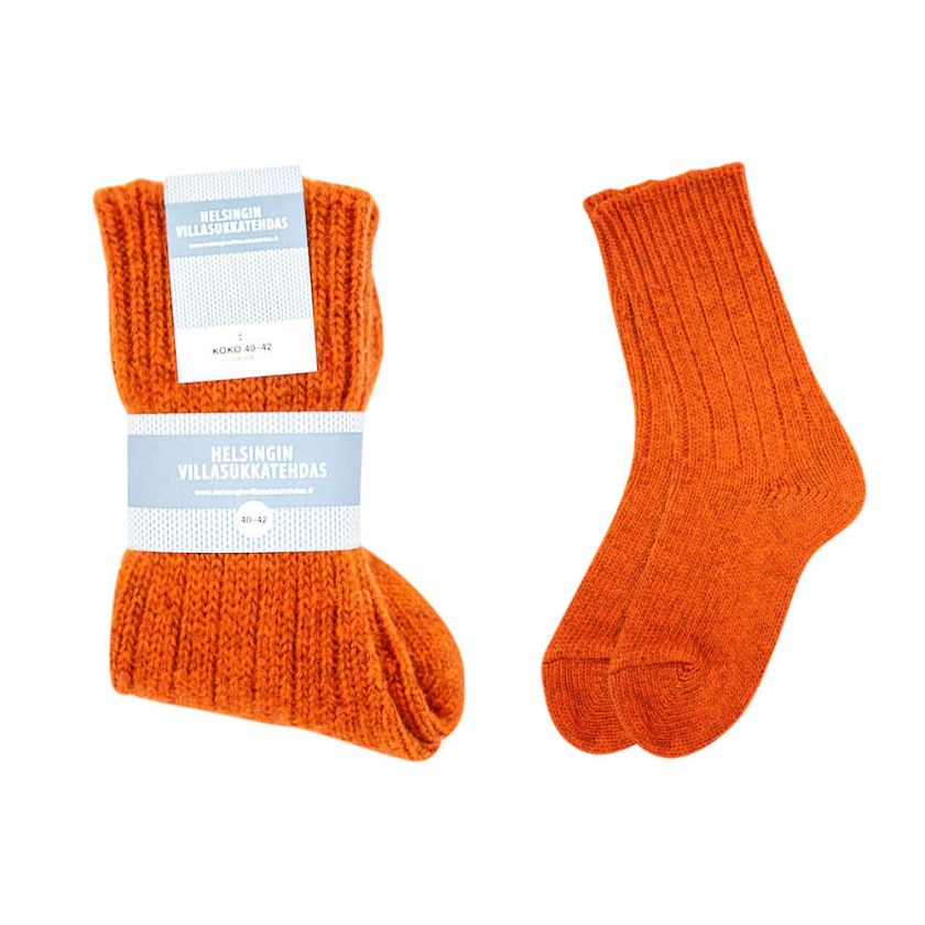 Orange Wollsocken für zu Hause und Outdoor-Aktivitäten, hergestellt in Finnland, The Finland Shop