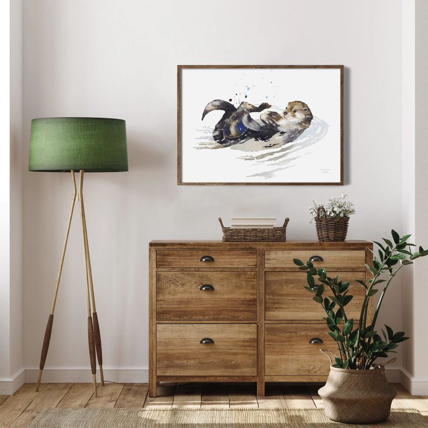 Otter Poster 50x70 cm Naturposter, Aquarellen Tierbild aus Finnland, The Finland Shop
