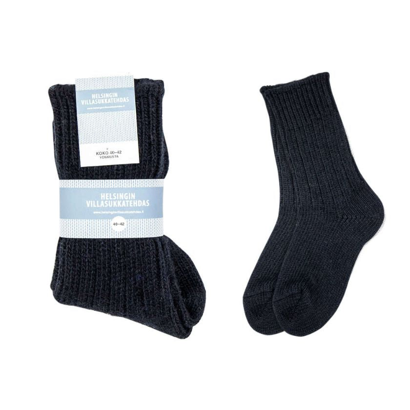 Schwartze Wollsocken für zu Hause und Outdoor-Aktivitäten, hergestellt in Finnland, The Finland Shop