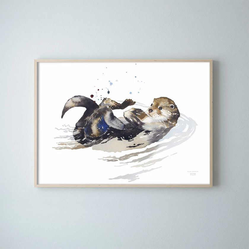 Otter Poster 50x70 cm für Kinderzimmer, Aquarellen Tierbild aus Finnland, The Finland Shop