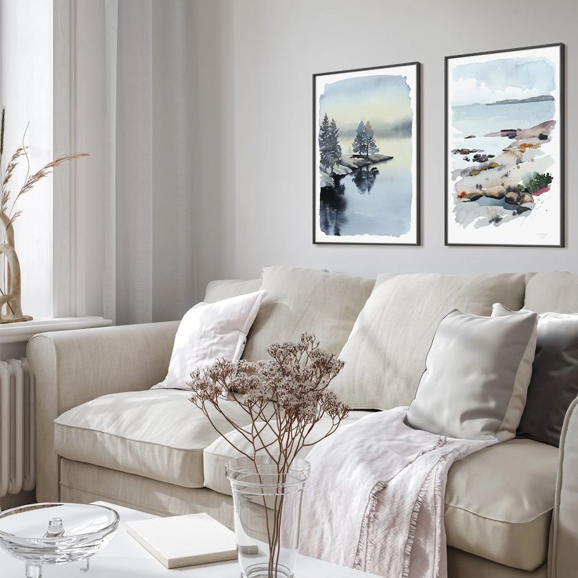 Vesivärimaalaus Rantakalliot juliste, Ester Visual akvarelli, pohjoisten maisemien kuvasarja