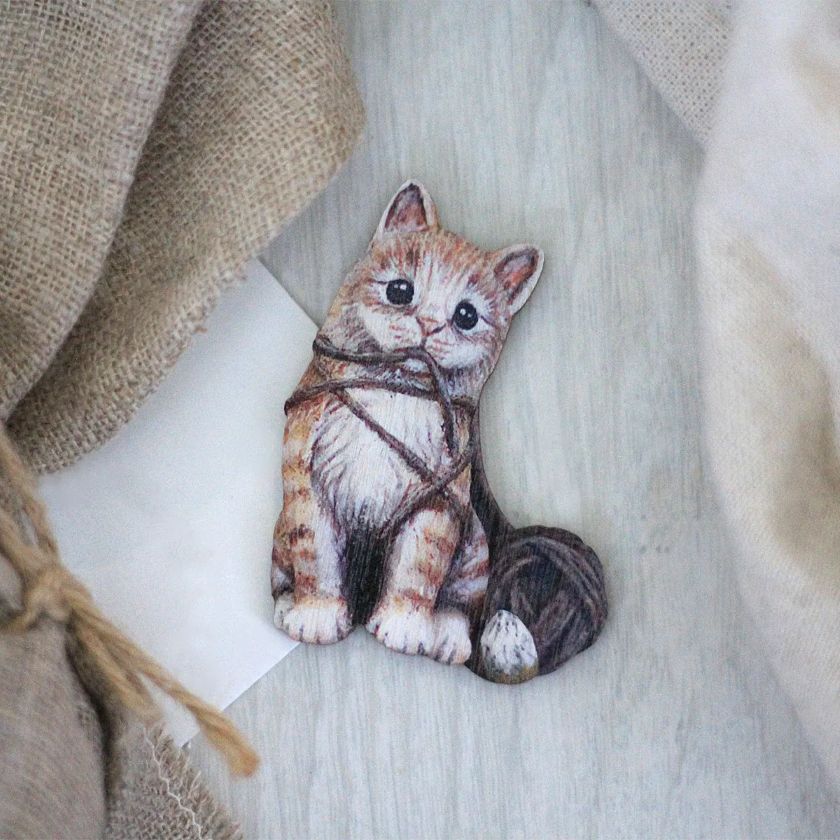 Süße Fiona-Katze Magnet für Kühlschrank aus Holz, Nenni &amp; Friends aus Finnland