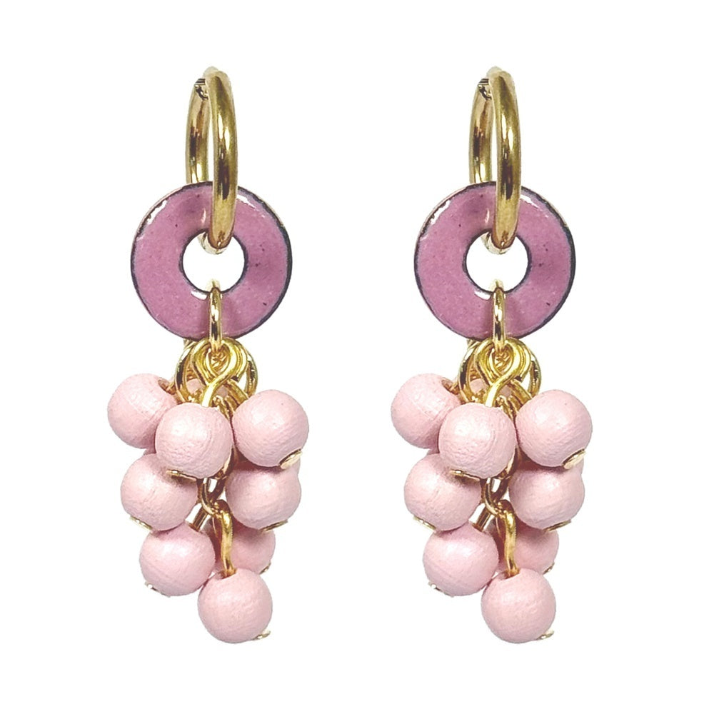 Rosa Mimosa Schmuckset, Halskette und Ohrringe mit Holzperlen, The Finland Shop
