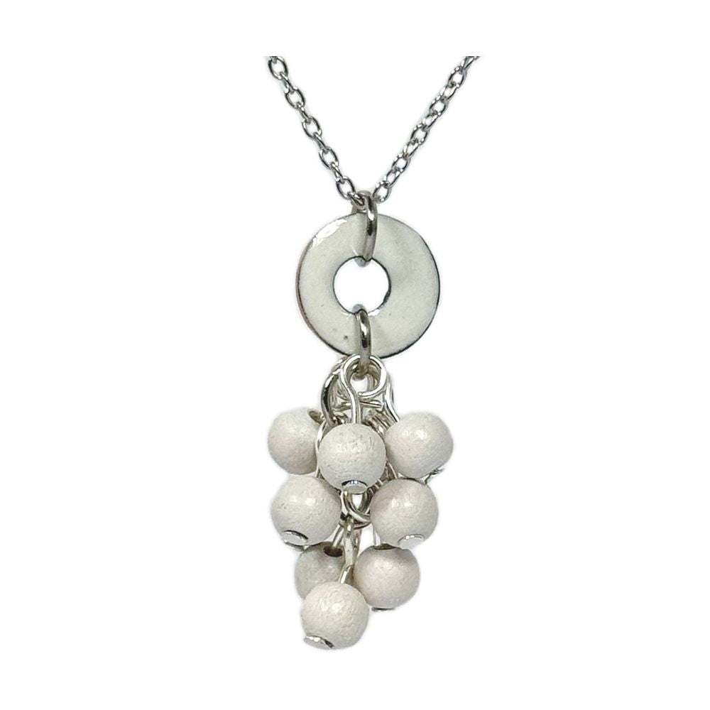 Mimosa Halskette, weiß mit Holzperlen, Sommerschmuck hergestellt in Finnland, Pauliina Rundgren HandiCrafts, Gold