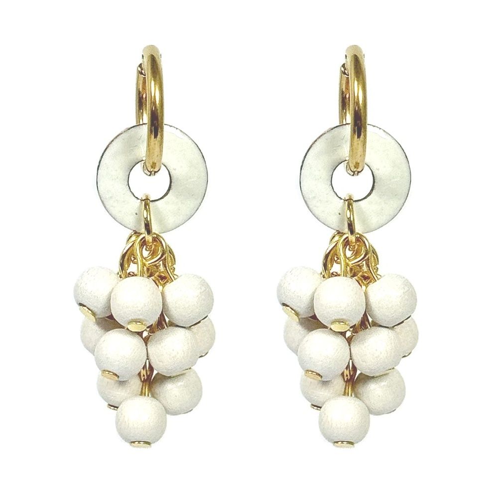 Weiße Mimosa Schmuckset mit Ohrringe und Halskette, Holzperlen, Skandinavischer Style, The Finland Shop