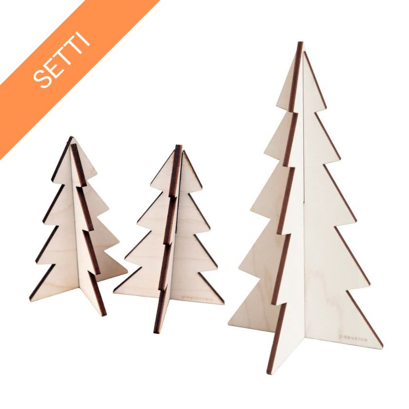 Puiset pöytäkuuset setti – 1 iso + 2 pientä koristekuusta | Papurino