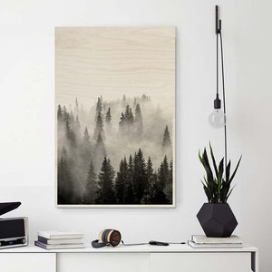 Metsä taulu juliste suomalainen maisema Misty Forest Plywood Print puutaulu