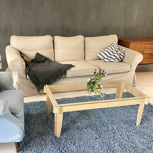 Suomalainen sohvapöytä kotimainen design lasipöytä olohuone koivua puinen pöytä maarit maria